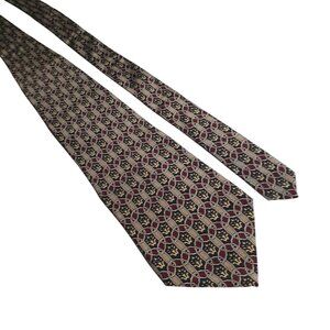Pierre Cardin Mens Silk Tie Geometric Pattern Red Beige Black Made In Italy